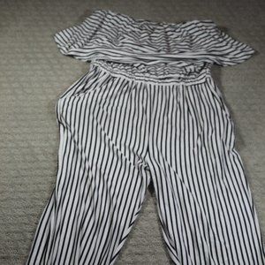 THML Size S Black & White Striped Jumpsuit